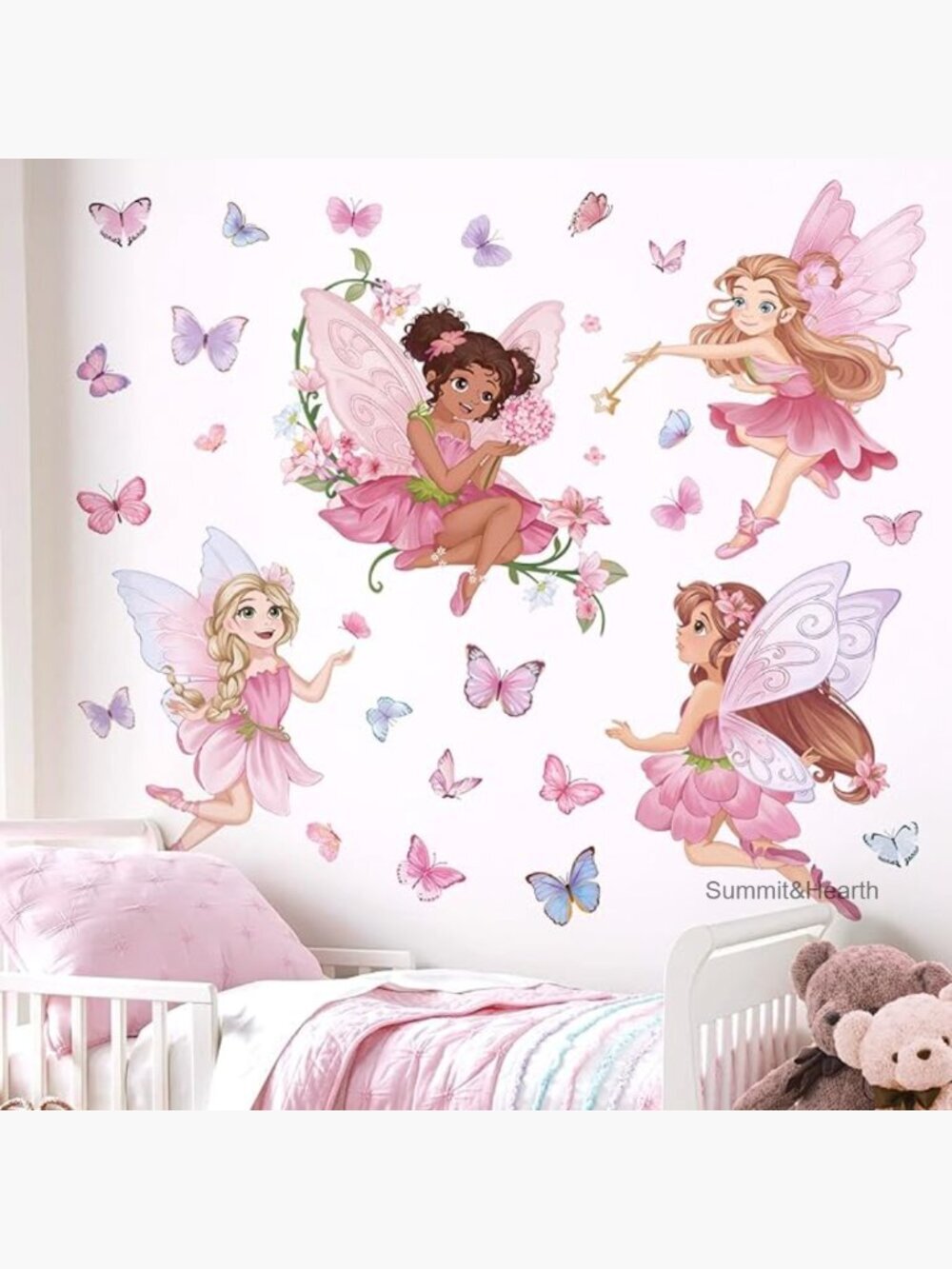 Large Peel and Stick Wall Decals, Fairy Butterfly Flower Nursery Decor